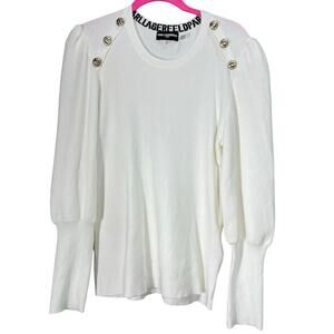 Karl Lagerfeld Knit Long Sleeve Sweater Jumper with Gold Button Detail White XL